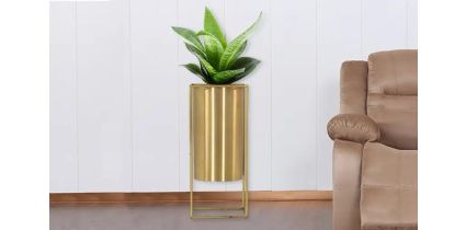 Gold Metal Planter With Stand